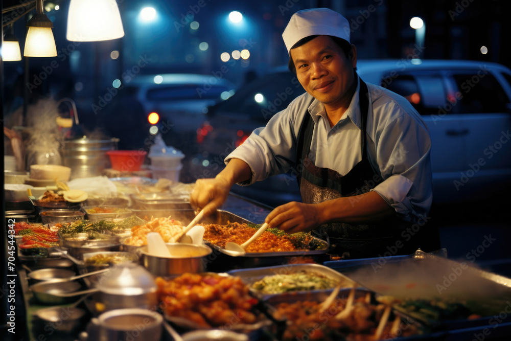 Cuisine street asia person travel thai food night meal dinner cook asian