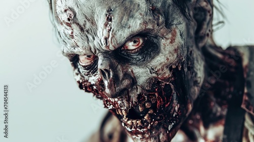 Scary zombie on a white background. Created with Generative Ai technology.