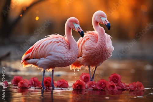 Closeup Charm Pink Flamingo in a Forest Habitat Generative AI