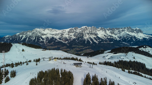 Skiwelt ski resort in Austrian alps, Brixen im Thale, aerial view, Austria © Viktor