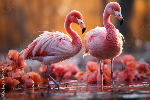 Forest Flamingo Elegance Pink Bird Closeup Generative AI