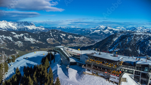 Skiwelt ski resort in Austrian alps, Brixen im Thale, aerial view, Austria photo