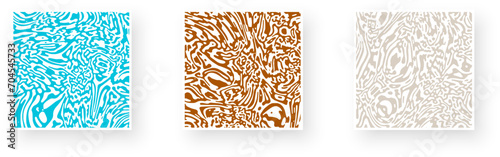 Set of paper cards with liquid design rippled contrast curve lines. Psychedelic banner, flier, invitation, booklet.
