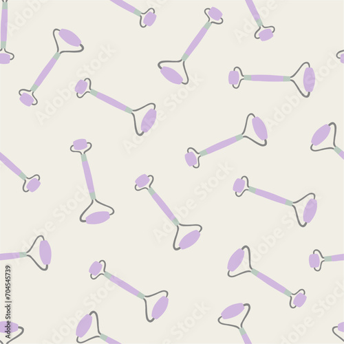 Seamless pattern with face roller. Jade roller for face massage. Beauty routine. Anti-aging skincare tool. Hand drawn vector design