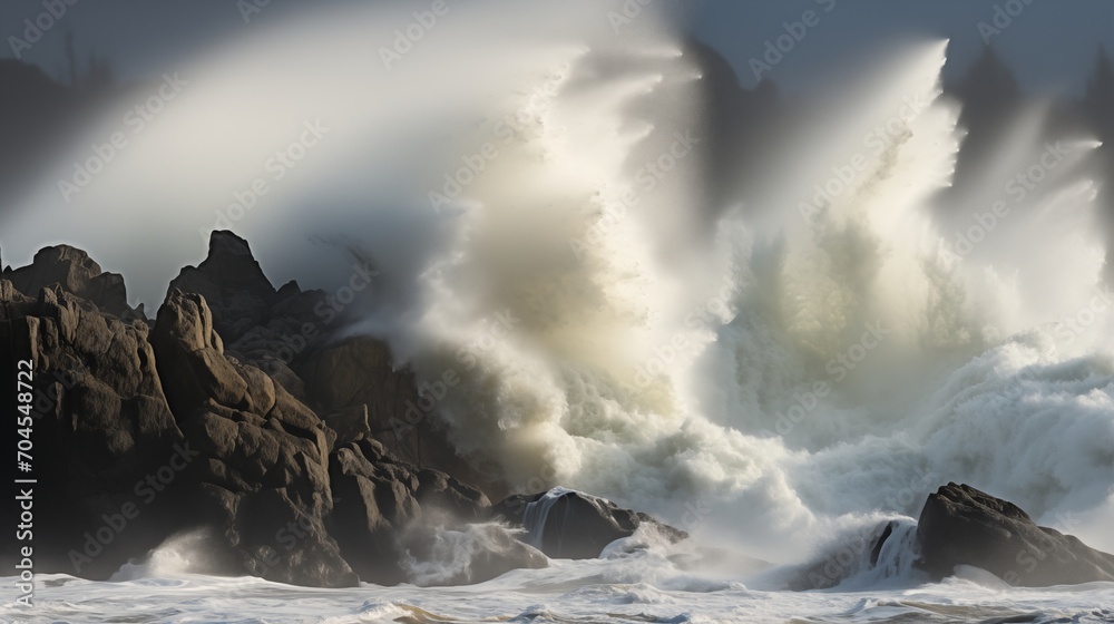 Ocean waves crashing against the cliff