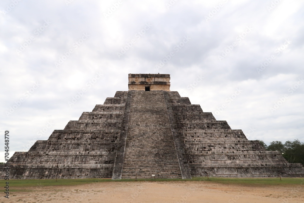 Majestic Kukulcan Pyramid, El Castillo, The Castle from the side, Chichen Itza, Valladolid, Mexico