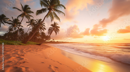 Sunset at the beach and palm trees