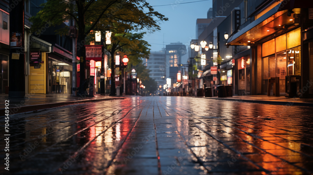 Night city street during rainy day