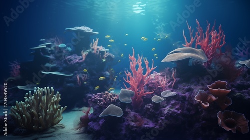 Coral reef and fishes under the sea