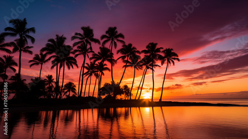 Silhouette of palm trees on the beach during sunset