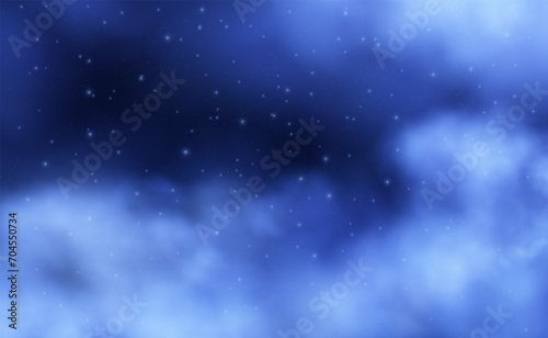 Space background. Universe magic dark sky. Blue night nebula clouds. Starry heaven wallpaper. Stars constellation. Celestial shiny starlight. Galaxy discovery. Vector abstract concept