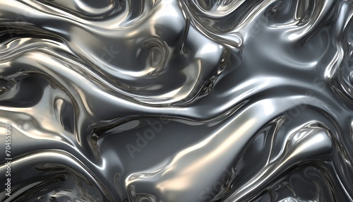 abstract 3d background with flowing liquid metal texture seamless silver texture generative ai