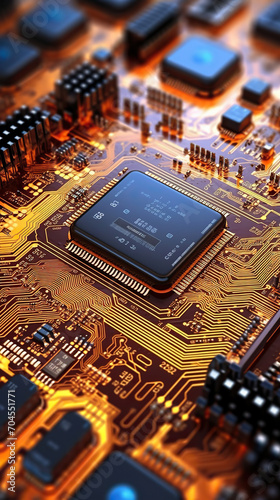 The Heart of Technology: A Close-Up View of a Circuit Board,electronic circuit board,close up of a motherboard photo