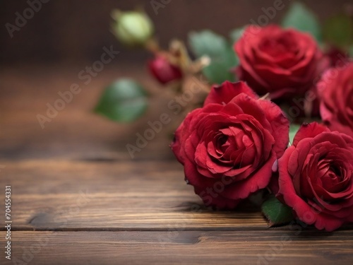 red roses on wooden background