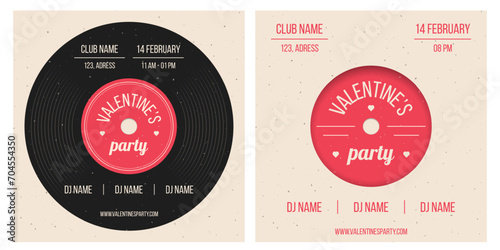 Valentine's day banners set with retro record. Invitation for party.