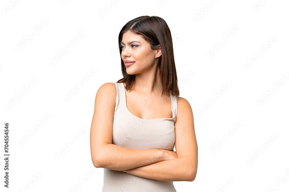 Young Russian woman over isolated chroma key background looking to the side Young Russian woman over isolated chroma key background looking to the side