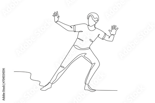 A young boy dancing to hip-hop. Dancing one-line drawing