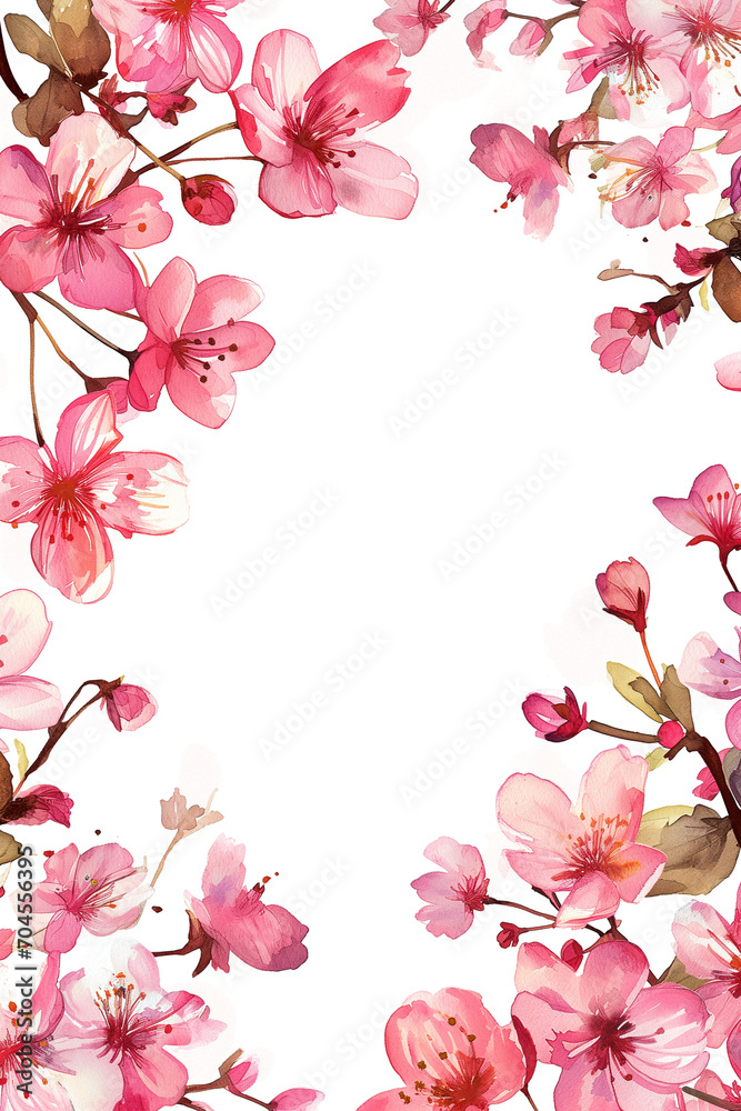 桜の水彩イラスト、フレーム、壁紙、バナー背景
