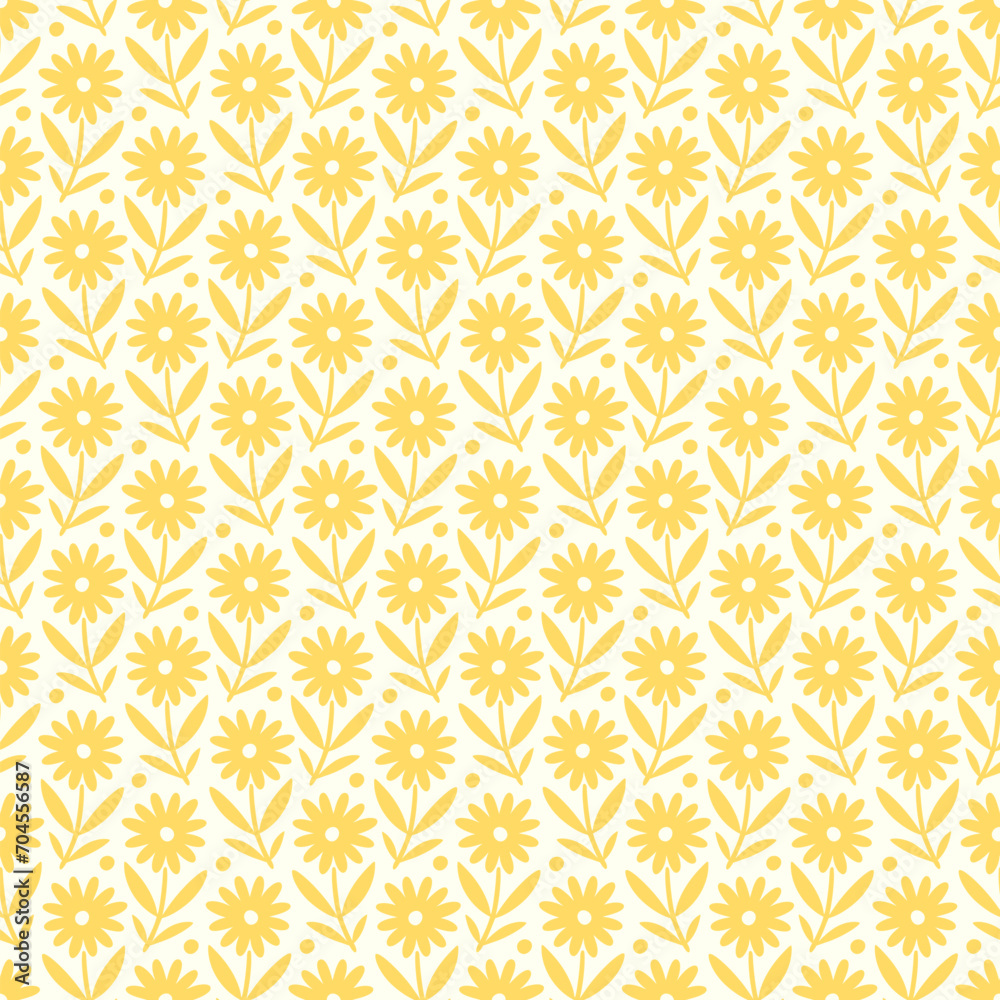 Fototapeta premium Hand drawn seamless pattern with decorative doodle flowers, repeat pattern with flowers and leaves
