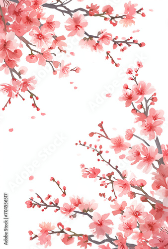 桜の水彩イラスト、フレーム、壁紙、葉書、春の挨拶 © keisuke