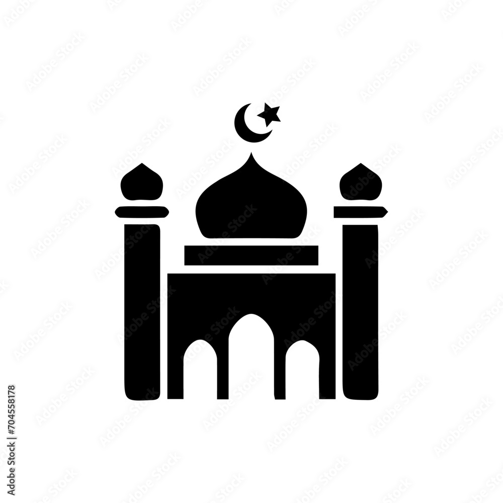 Mosque simple icon, islamic worship place, muslim symbols, vector illustration. Flat mosque icon design vector, mosque silhouette. Hajj, umrah, ramadhan kareem, ied mubarak