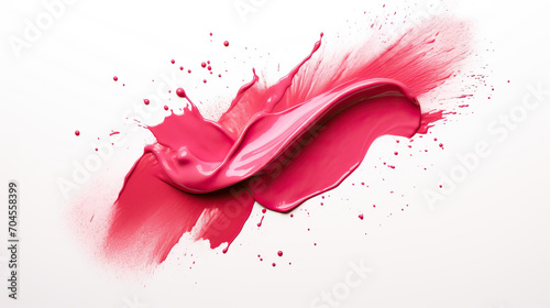 Cosmetic sample, makeup product, pink lipstick smear on white background