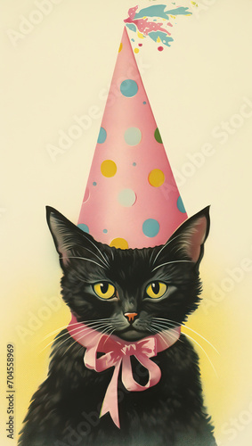 Celebration Whiskers: A Party Cat Ready for Fun,cat with hat