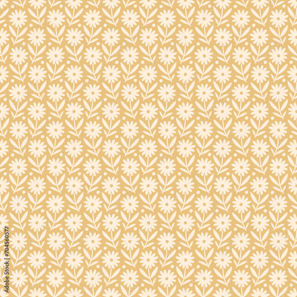 Hand drawn seamless pattern with decorative doodle flowers, repeat pattern with flowers and leaves Hand drawn seamless pattern with decorative doodle flowers, repeat pattern with flowers and leaves