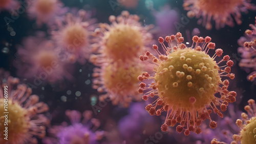   maginary virus molecule. Virus or germs illustration.  Human immune system virus. AI generated image