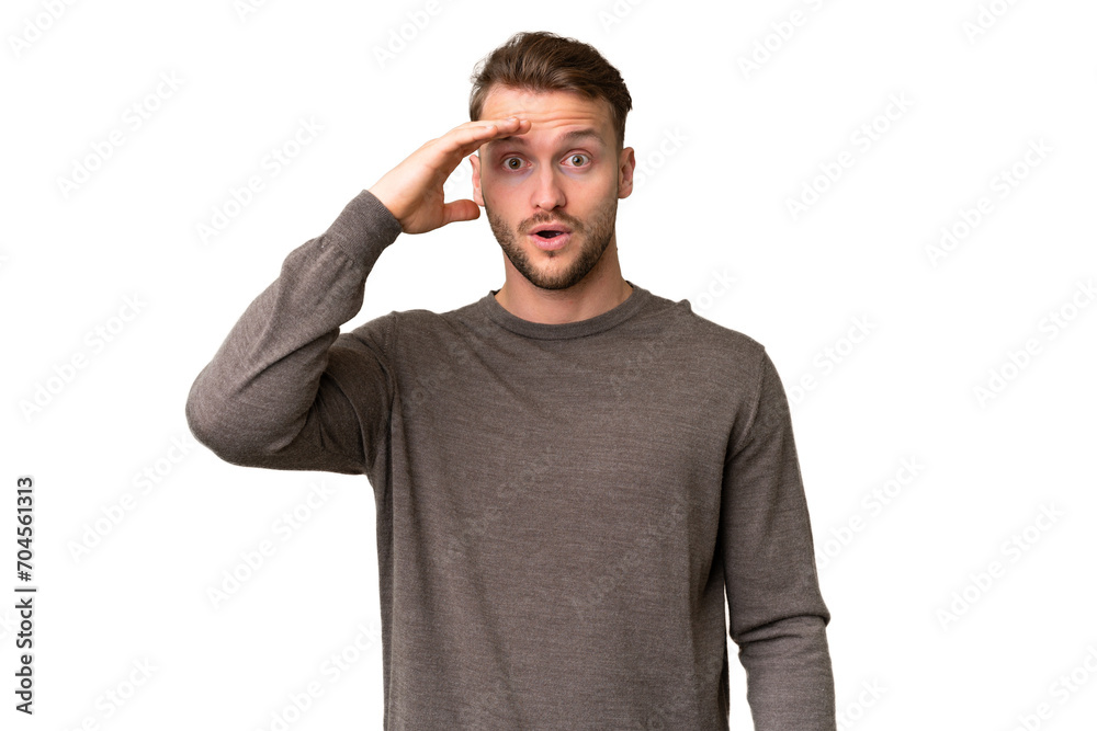 Young handsome caucasian man over isolated chroma key background has realized something and intending the solution Young handsome caucasian man over isolated chroma key background has realized something and intending the solution