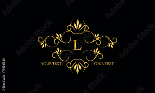 Luxury gold initial letter L monogram with frame ornament for boutique  beauty spa  hotel  resort  restaurant  jewelry  cosmetic logo design  wedding.