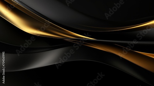 Abstract background with golden waves on black. Neural network AI generated art