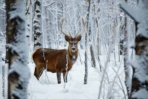 Deer in the forest in winter.