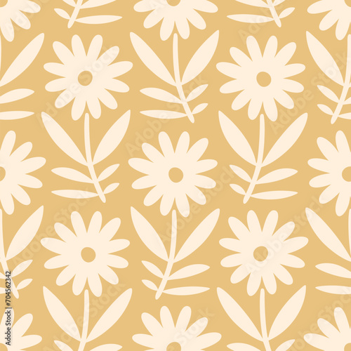 Hand drawn seamless pattern with decorative doodle flowers  repeat pattern with flowers and leaves