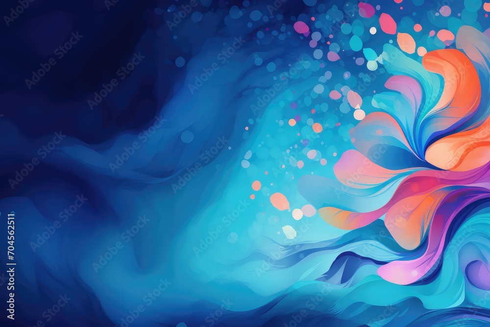 Obraz premium Abstract blue background with colorful splashes of ink. Abstract background March: Beginning of Spring