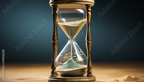 Design an hourglass filled with carbon footprints as the flowing sand, emphasizing the need to reduce carbon emissions to combat global warming.