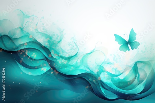 Abstract background with blue waves and butterfly. Abstract background March: Beginning of Spring photo