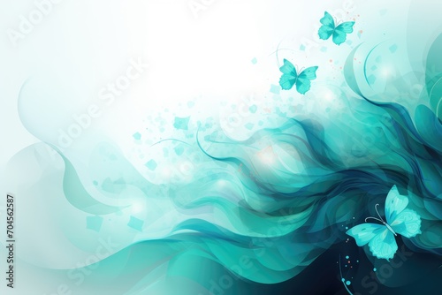 Abstract blue background with butterflies and water drops. Abstract background March: Beginning of Spring. Learn about Butterflies Day