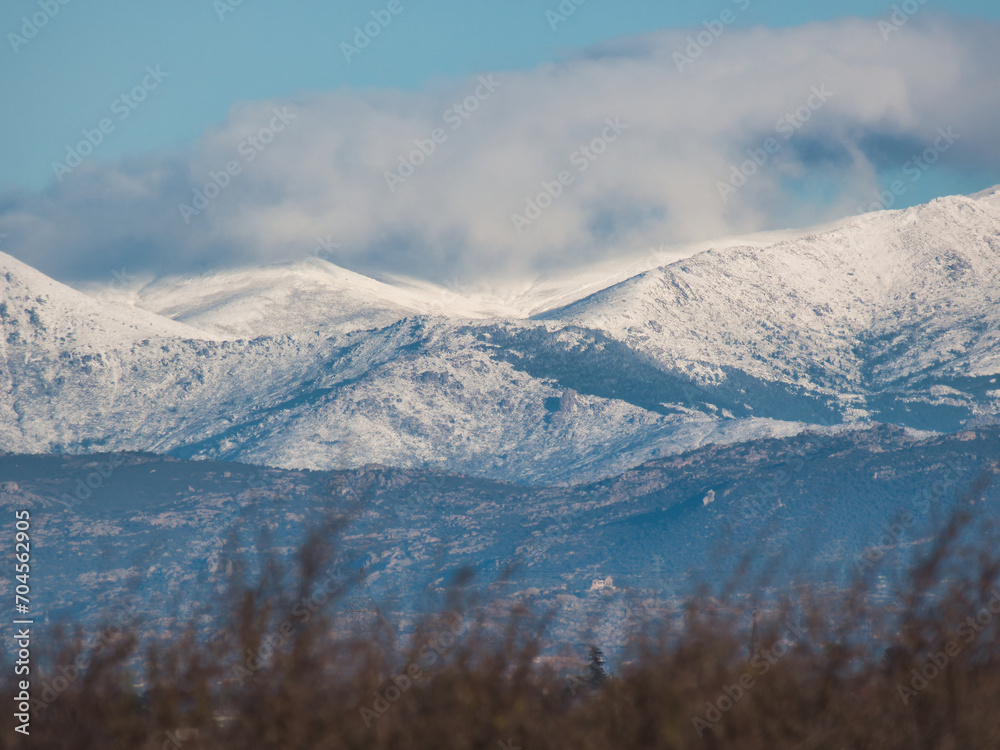 Mountain landscape view of the Sierra de Guadarrama mountains ne