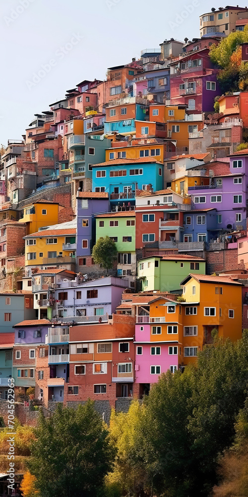 A Symphony of Colors: Hillside Homes in Vibrancy,houses in the mountains