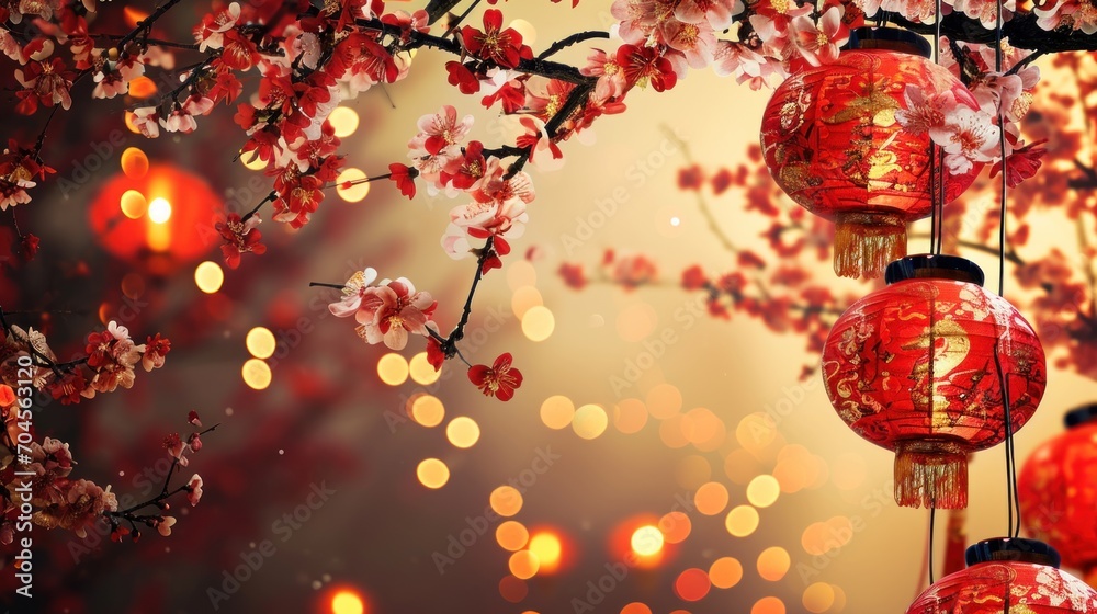 Obraz premium Chinese new year fireworks in the red background. Chinese New Year concept