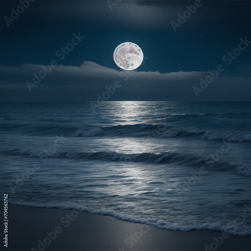 Lunar Illusion: Moonlight's Radiance Mirrored in the Sea, generative AI.