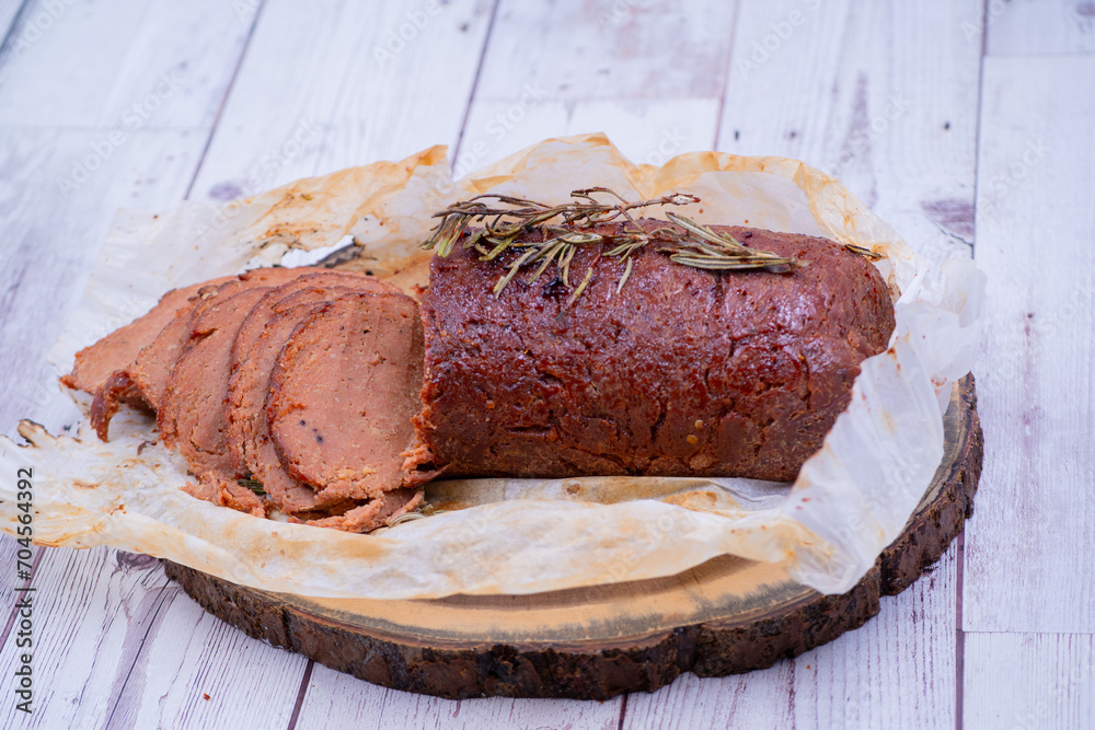 Vegan seitan made out of vital wheat gluten and chikpeas as meat