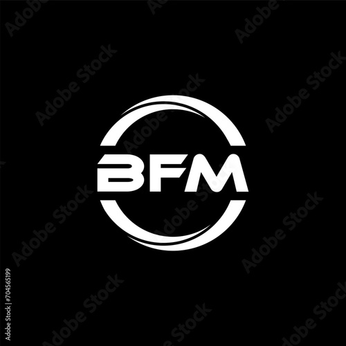 BFM letter logo design with black background in illustrator, cube logo, vector logo, modern alphabet font overlap style. calligraphy designs for logo, Poster, Invitation, etc. photo