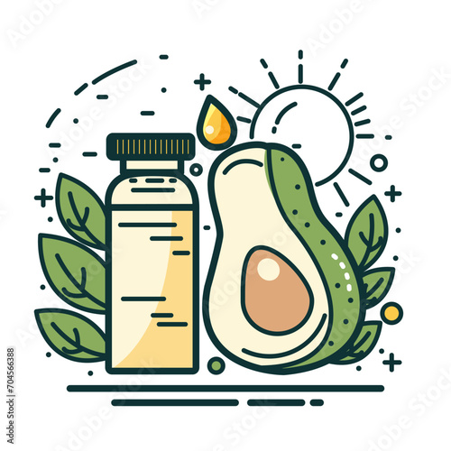 Avocado oil flat line icon, vector illustration on white background. Nutrition and healthy life style concept.