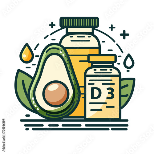 Avocado oil flat line icon, vector illustration on white background. Nutrition and healthy life style concept.