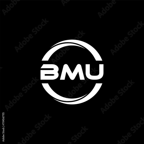 BMU letter logo design with black background in illustrator, cube logo, vector logo, modern alphabet font overlap style. calligraphy designs for logo, Poster, Invitation, etc. photo