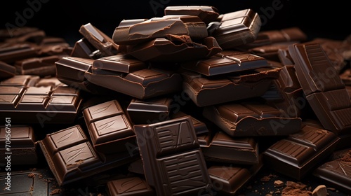 A plethora of dark chocolate chunks. Dark chocolate in Pieces.