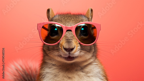 Portrait of stylish squirrel wearing sunglasses