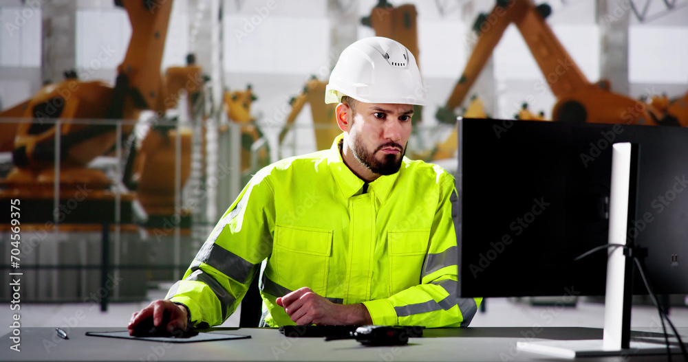 Engineer Using PC In Car Factory Engineer Using PC In Car Factory